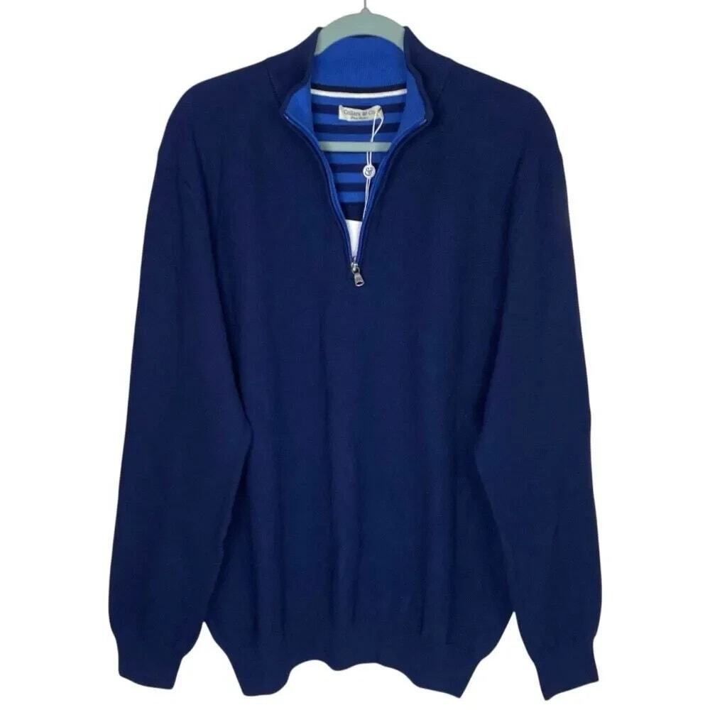NWT Collars & Co Blue 1/4 Zip Pullover Textured Cotton Pique Shirt 3XL